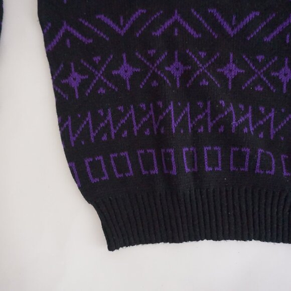 Vintage Kennin Motion Sweater Purple Black Geometric Nordic 80s Ski Retro Knit M - Picture 6 of 10